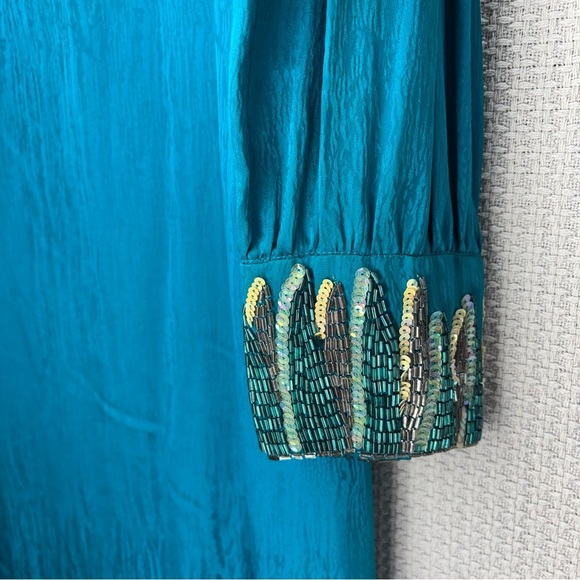 Vtg Francesca Of Damon 100% Silk Blue Intricate Beaded Long Dress Sz 10 Elegant - Picture 4 of 13